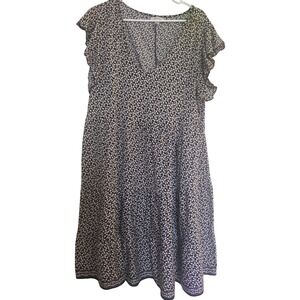 Max Studio Dress Woman's 2X Brown Beige Floral Empire Waist Flutter Sleeve